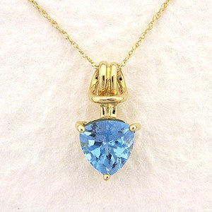 14kt Yellow Gold Trillion Cut Blue Topaz Larkhead Love Knot 18 Inch Pendant Necklace