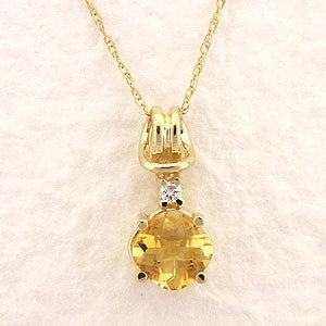 Diamond Love Knot Pendant - Faceted Citrine Larkhead Loveknot Pendant with Baby Rope Chain - 14k Yellow Gold