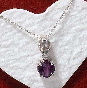 Diamond Love Knot Pendant - Faceted Amethyst 14k Gold Larkhead Loveknot Pendant with Baby Rope Chain