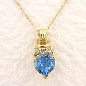 Diamond Love Knot Pendant - Heartshape Blue Topaz 14k Gold Larkhead Loveknot Pendant with Baby Rope Chain