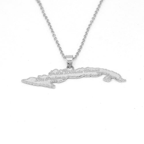 Cuba Island Pendant With 1.10mm Cable Link Chain- Back Side