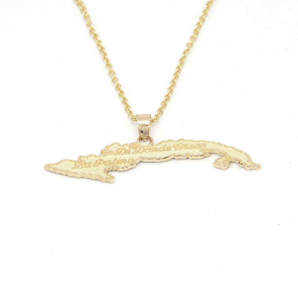 Cuba Island Pendant With 1.10mm Cable Link Chain- Back Side