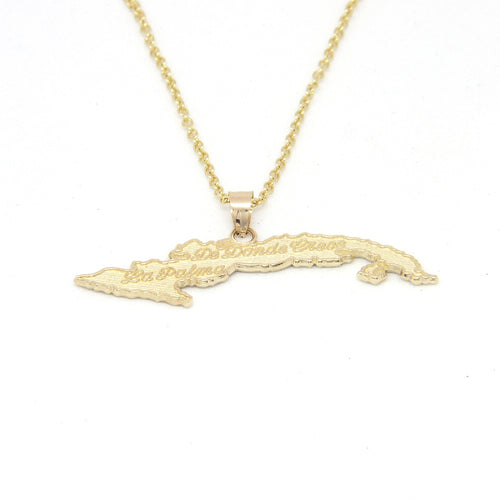 Cuba Island Pendant With 1.10mm Cable Link Chain- Back Side