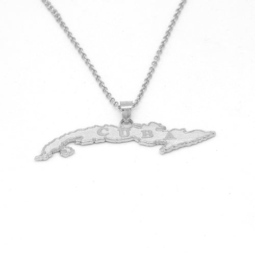 Cuba Island Pendant With 1.10mm Cable Link Chain- Front Side