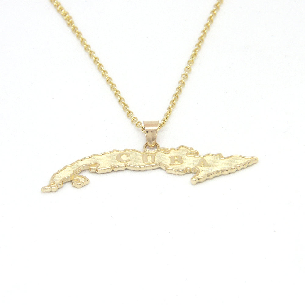 Cuba Island Pendant With 1.10mm Cable Link Chain- Front Side
