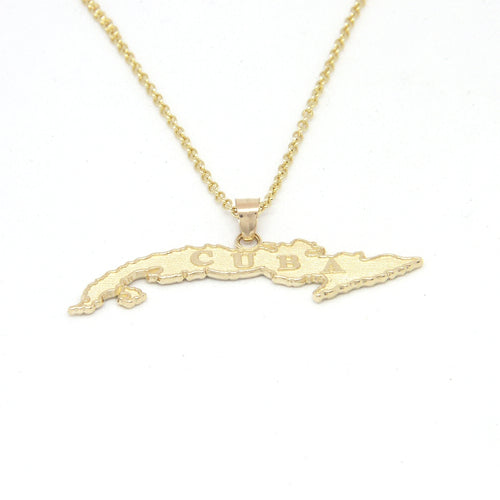 Cuba Island Pendant With 1.10mm Cable Link Chain- Front Side