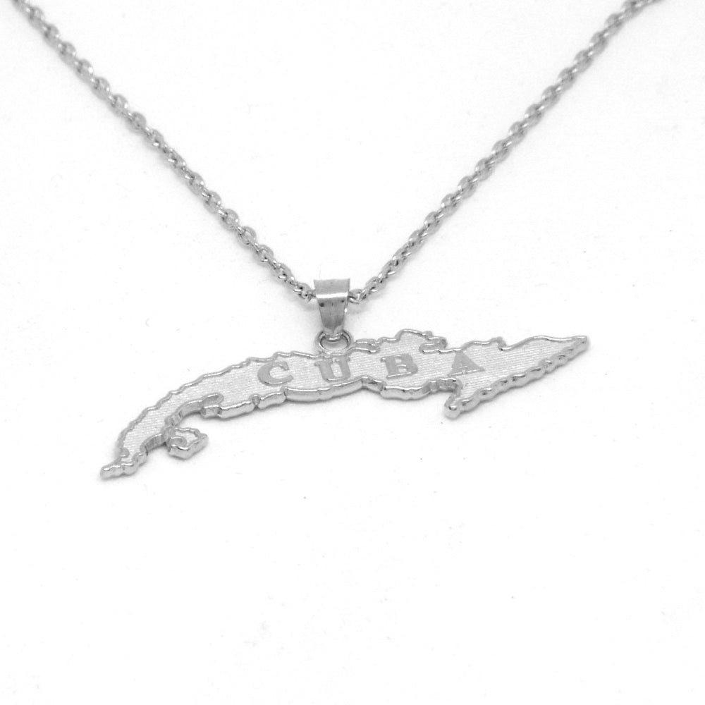 Cuba Island Pendant With 1.30mm Rolo Chain for Men- Front Side