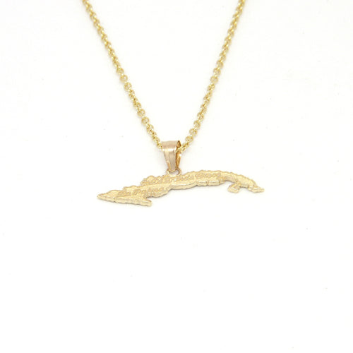 Cuba Island Pendant With 1.10mm Cable Link Chain- Back Side