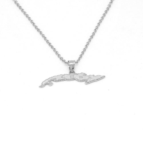 Cuba Island Pendant With 1.10mm Cable Link Chain- Front Side