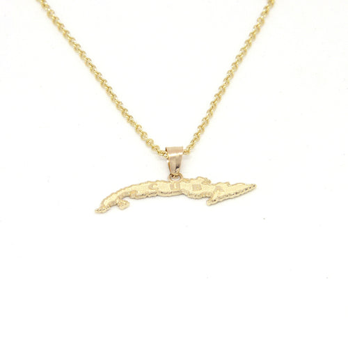 Cuba Island Pendant With 1.10mm Cable Link Chain- Front Side