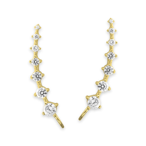 Ear Climbers Graduated Diamonds 1 Carat Twt. Ear Pin Earrings 14k Gold