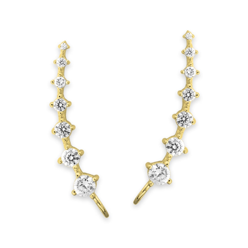 Ear Pin Ear Climber Earrings Graduated Cubic Zirconia Gold Over Silver