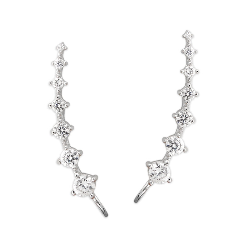 Ear Pin Ear Climber Earrings Graduated Cubic Zirconia Sterling Silver