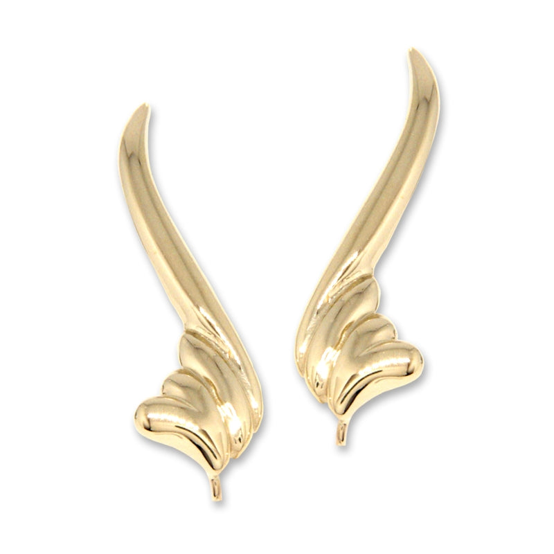 Ear Pin Ear Climber Earrings Side Heart 14k Yellow Gold  