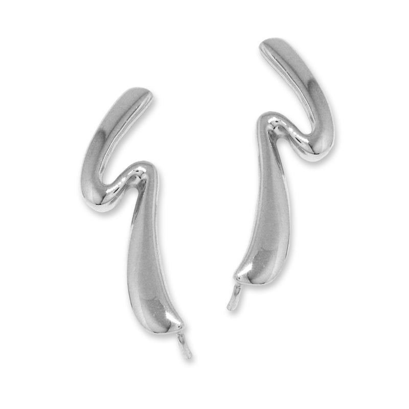 Ear Pin Ear Climber Earrings Flowing Ribbon 14k White Gold  
