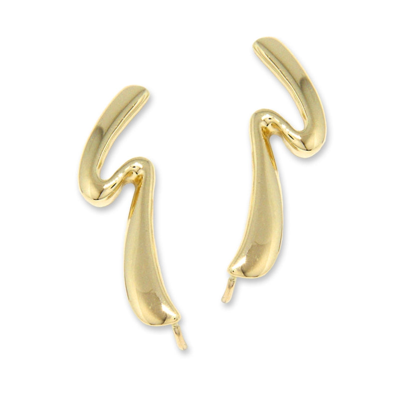 Ear Pin Ear Climber Earrings Flowing Ribbon 14k Yellow Gold  