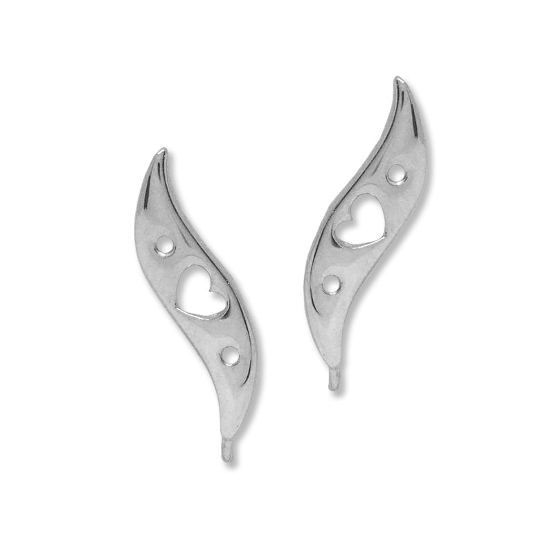 Ear Climbers Heart Center Ear Pin Earrings Sterling Silver - Short Version