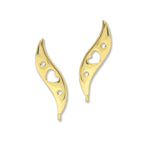 Ear Climbers Heart Center Ear Pin Earrings 18k Gold Over Silver - Short Version