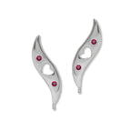 Ear Climbers Heart Center Ruby Ear Pin Earrings Sterling Silver - Short Version