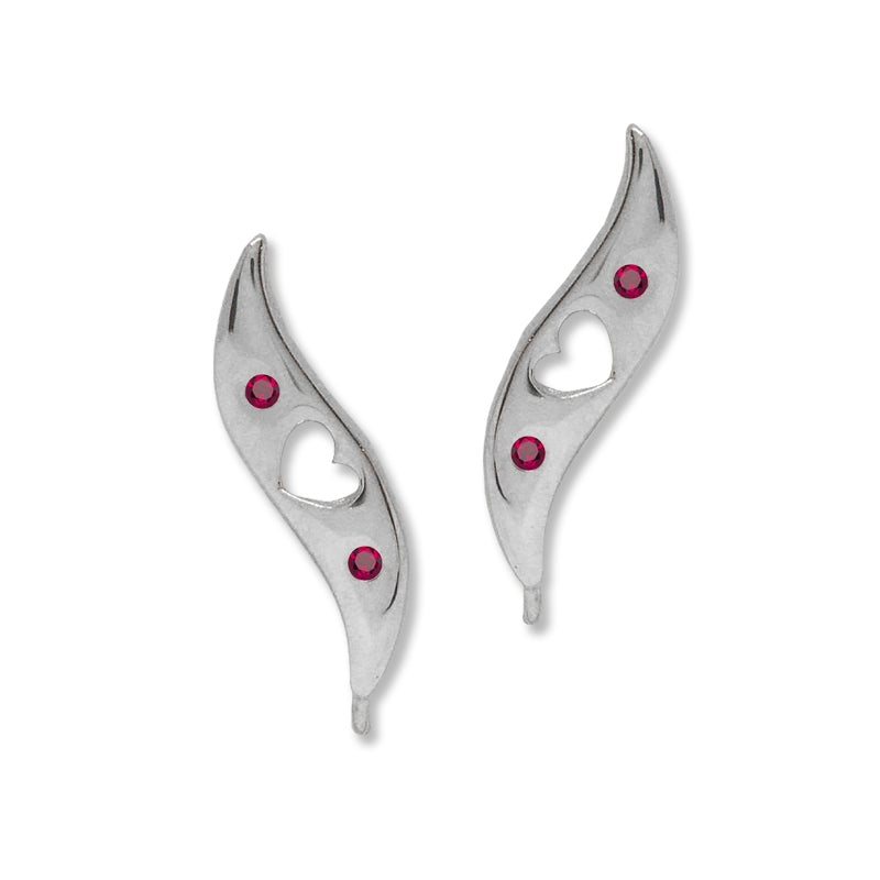 Ear Climbers Heart Center Ruby Ear Pin Earrings 14k White Gold - Short Version