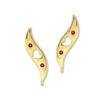 Ear Climbers Heart Center Ruby Ear Pin Earrings 14k Yellow Gold - Short Version