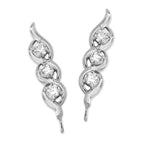 Ear Climbers Revolving Swirls Cubic Zirconias Center Ear Pin Earrings Sterling Silver