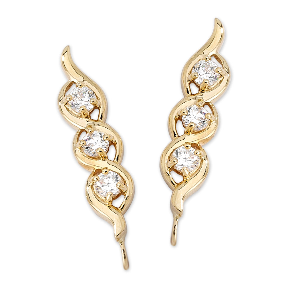 Ear Climbers Revolving Swirls Cubic Zirconias Center Ear Pin Earrings 18k Gold Over Silver