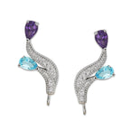 Ear Climbers Double Amethyst & Blue Topaz Pearshapes Ear Pin Earrings Sterling Silver