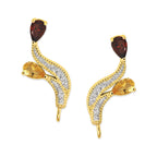 Ear Climbers Double Garnet & Citrine Pearshapes Ear Pin Earrings Gold Over Silver