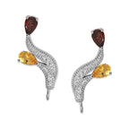 Ear Climbers Double Garnet & Citrine Pearshapes Ear Pin Earrings Sterling Silver