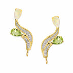 Ear Climbers Double Opal & Peridot Topaz Pearshapes Ear Pin Earrings Gold Over Silver