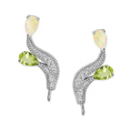 Ear Climbers Double Opal & Peridot Topaz Pearshapes Ear Pin Earrings Sterling Silver