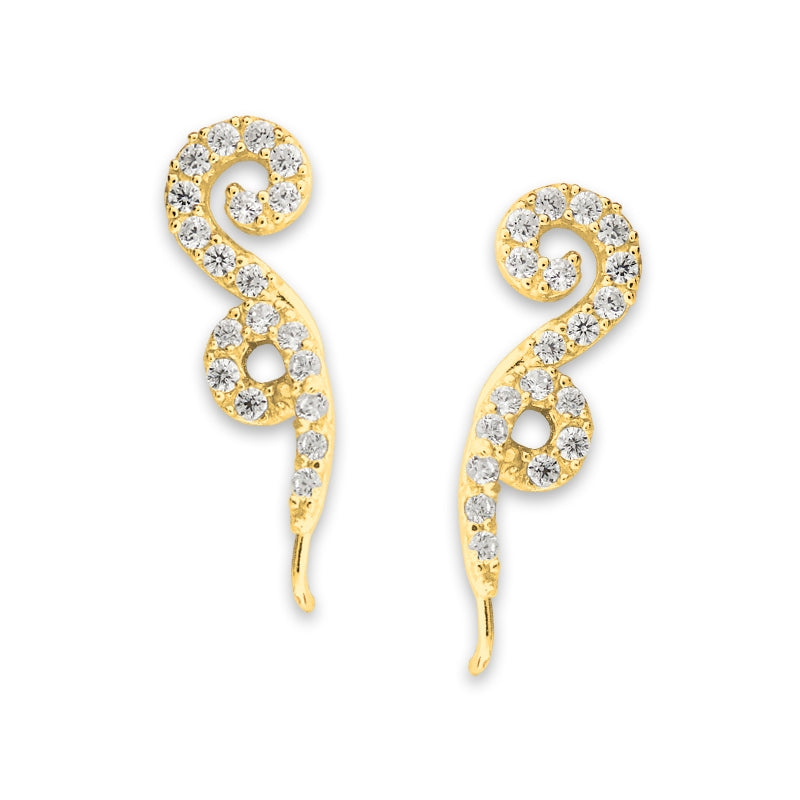 Ear Climbers Spirl of Swirls Cubic Zirconias Ear Pin Earrings 18k Gold Over Silver