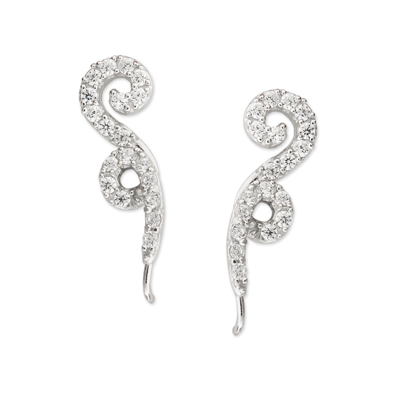 Ear Climbers Spirl of Swirls Cubic Zirconias Ear Pin Earrings Sterling Silver