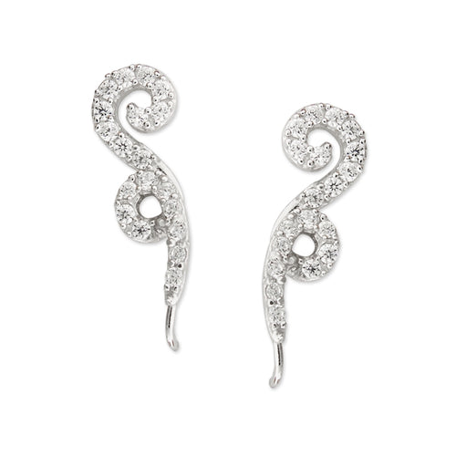 Ear Climbers Spirl of Swirls Cubic Zirconias Ear Pin Earrings Sterling Silver