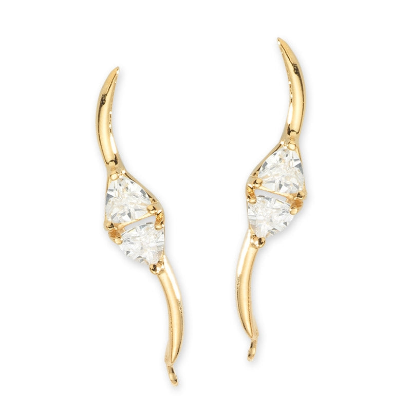 Ear Climbers Trillion Cut Cubic Zirconias Center Ear Pin Earrings 18k Gold Over Silver