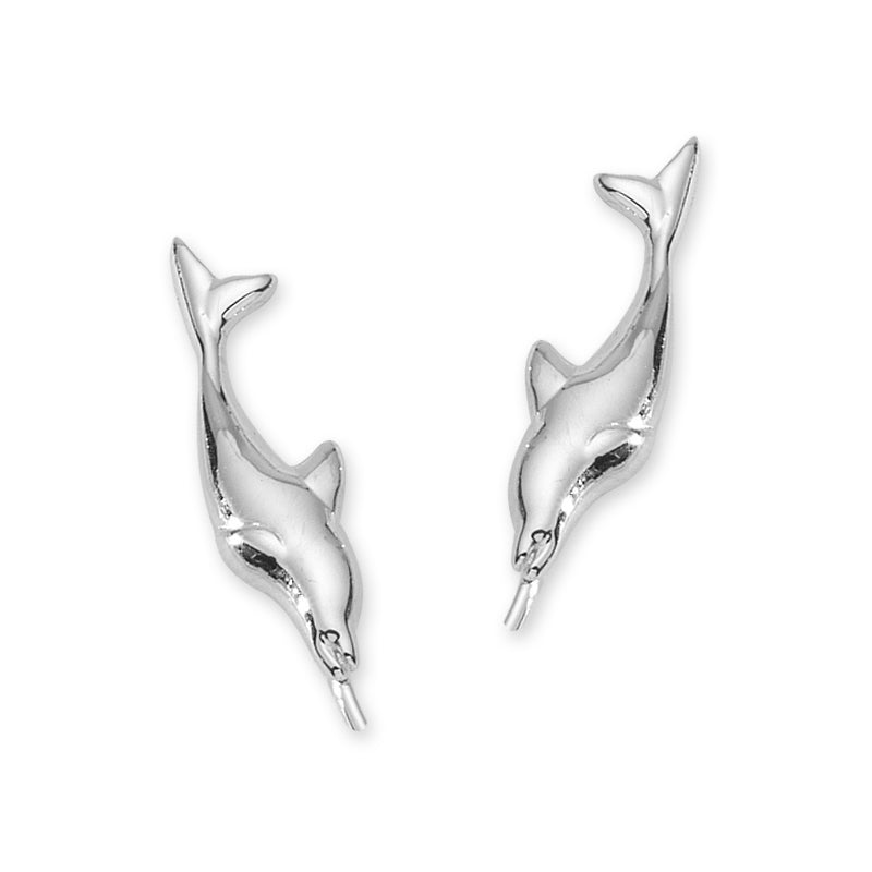 Ear Climbers Dolphins Ear Pin Earrings Sterling Silver