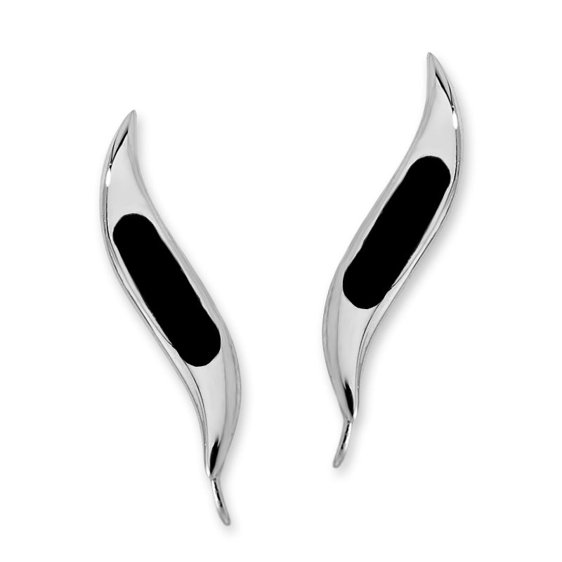 Ear Climbers Inlaid Black Onxy Ear Pin Earrings Sterling Silver