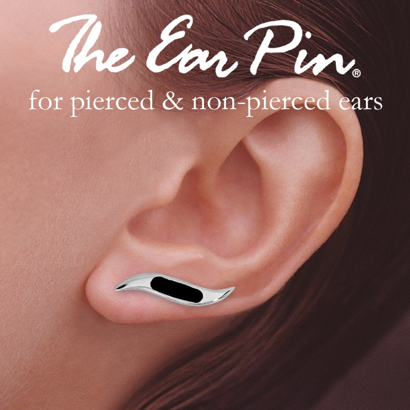Ear Climbers Inlaid Black Onxy Ear Pin Earrings Sterling Silver