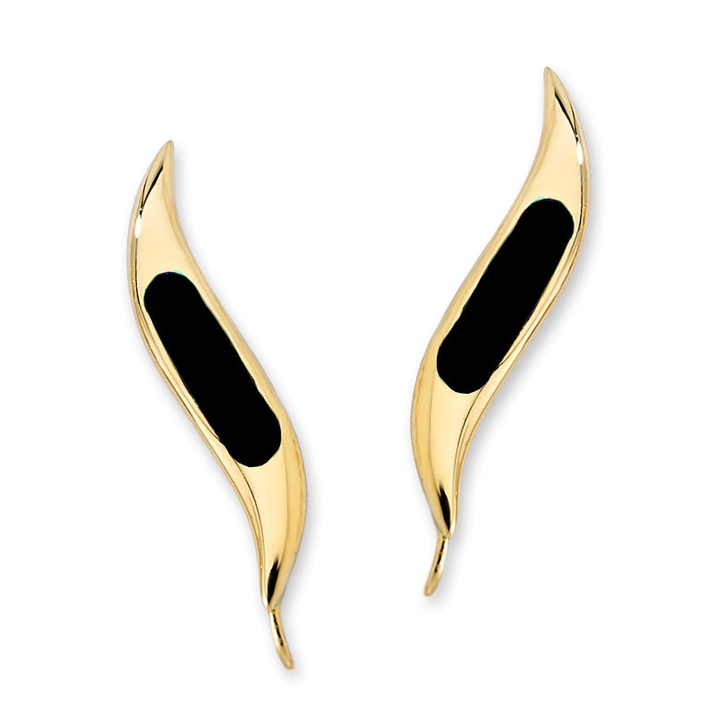 Ear Climbers Inlaid Black Onxy Ear Pin Earrings 18k Gold Over Silver