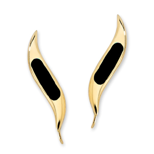 Ear Climbers Inlaid Black Onxy Ear Pin Earrings 18k Gold Over Silver
