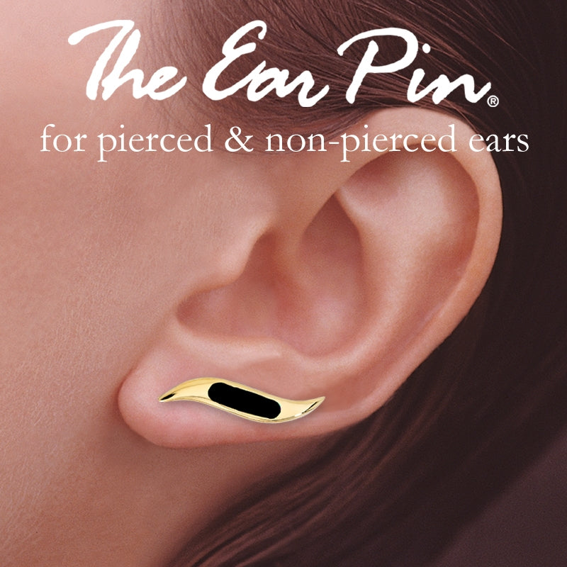 Ear Climbers Inlaid Black Onxy Ear Pin Earrings 18k Gold Over Silver