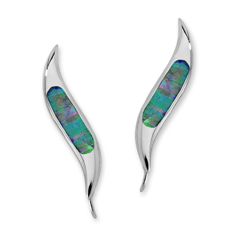 Ear Climbers Inlaid Blue Opal Ear Pin Earrings Sterling Silver