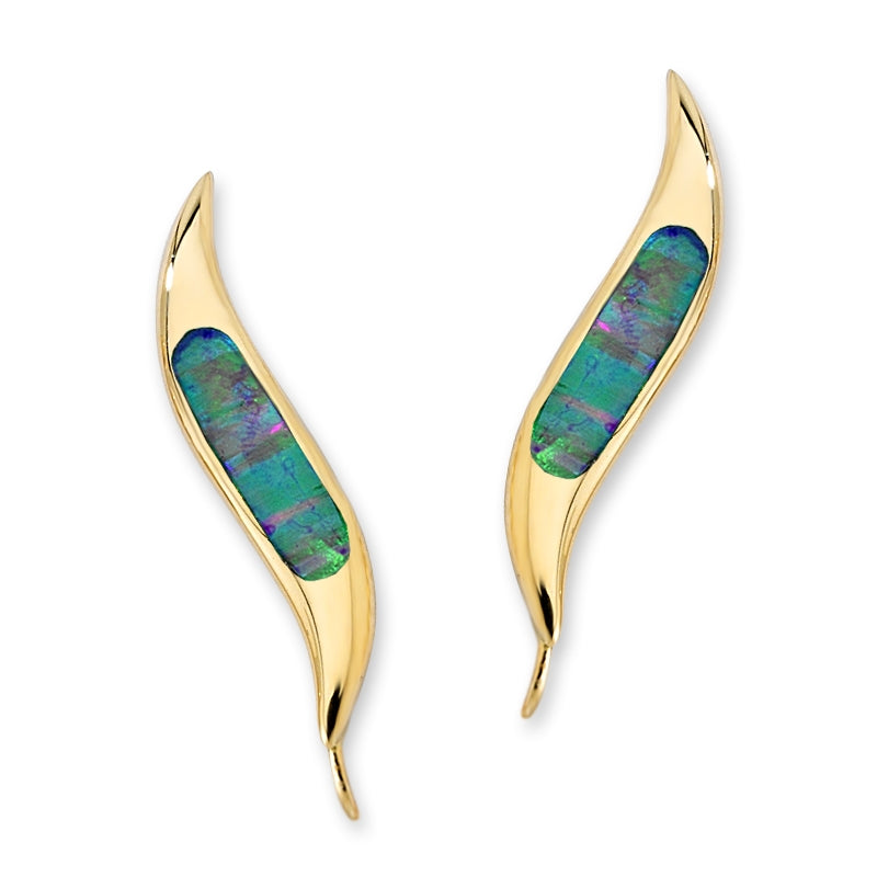 Ear Climbers Inlaid Blue Opal Ear Pin Earrings 18k Gold Over Silver