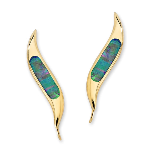 Ear Climbers Inlaid Blue Opal Ear Pin Earrings 18k Gold Over Silver