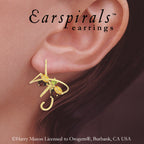 Dragonfly Earspirals spiral threader earrings worn on ear with Peridot Garnet and Citrine gemstones