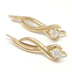 Ear Pin Ear Climber Earrings 1/2 Carat Diamonds Crossver Swirls 14k Yellow Gold