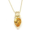Genuine Citrine Pearshape Love Knot Pendant on Rolo Link Chain 14k Yellow Gold