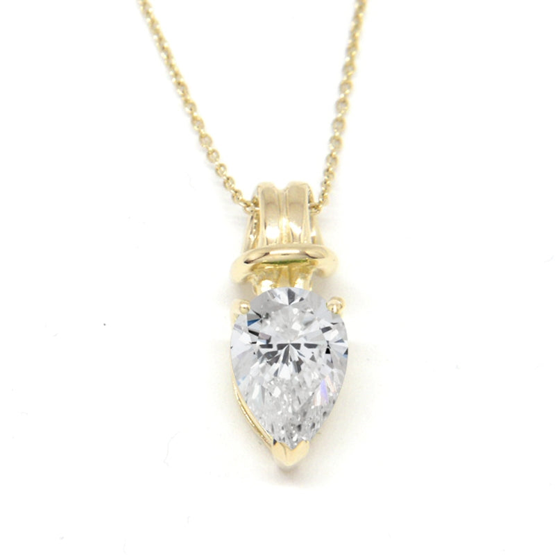 Cubic Zirconia Pearshape Love Knot Pendant on Rolo Link Chain 14k Yellow Gold