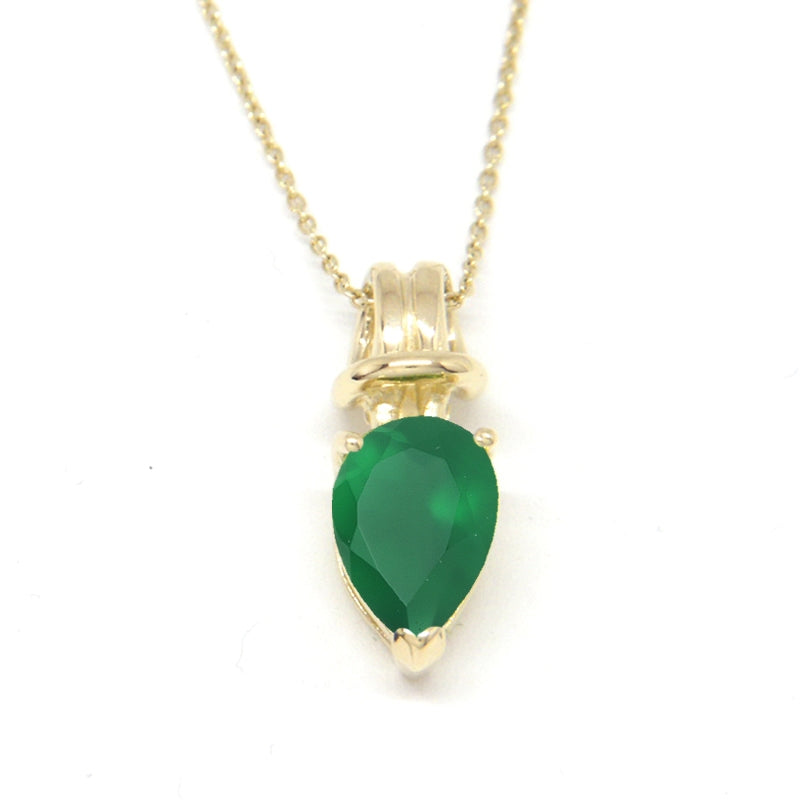 Genuine Green Onyx Pearshape Love Knot Pendant on Rolo Link Chain 14k Yellow Gold